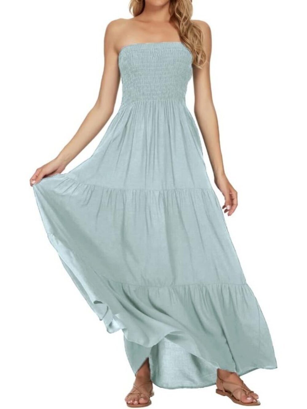 Women's Mint Stylish Summer Tube Top Off Shoulder Boho Beach Long Maxi Dress